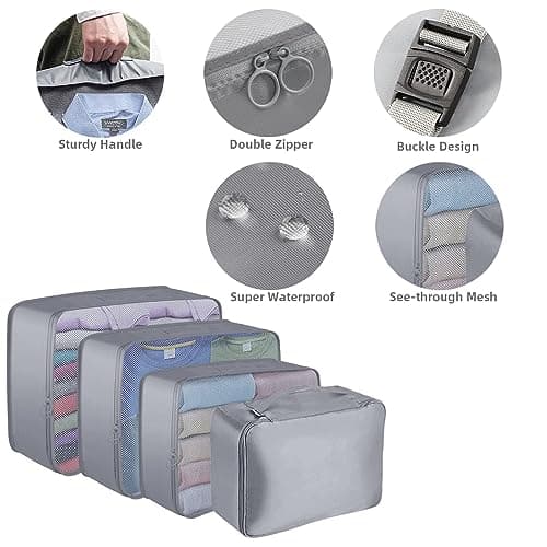 Packing Cubes for Suitcase,Lychico 9pcs Travel Luggage Packing Organizers Waterproof Travel Essentials Bag Clothes Shoes Storage Bags, Gray — view 4