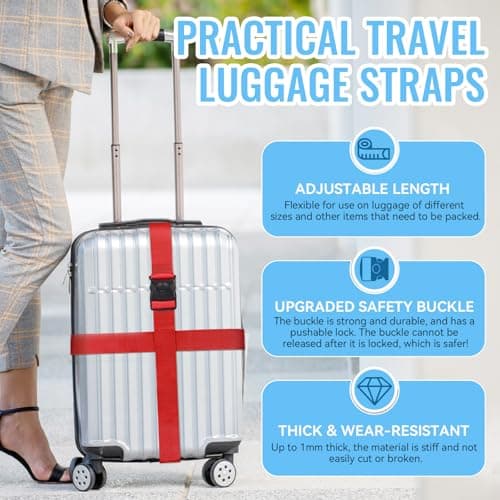 2Pcs Suitcase Straps Set, Adjustable Suitcase Straps, Heavy Duty Luggage Straps with Quick Release Buckle, Travel Accessories Thickened Luggage Belt for Suitcase Baggage — view 4