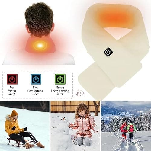 Heated Scarf,Winter Electric Heated Neck Scarf,USB Charging Heating Scarf with 3 Heating Levels,Neck Heating Pad for Pain Relief Thermal Neckerchief,Winter Gift for Men Women Outdoor Skiing(Beige) — view 3