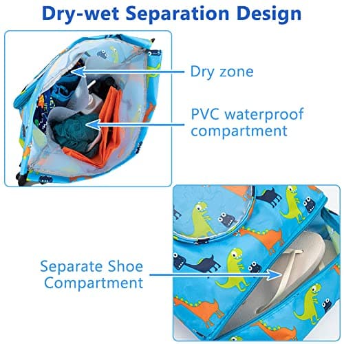 Cosysparks Drawstring Bag Kids Swimming Bag,Waterproof Thick Cords Dry-Wet Separation Shoe Compartment Beach Backpack for Diving Sports Boys Swim Bag Girls — view 4