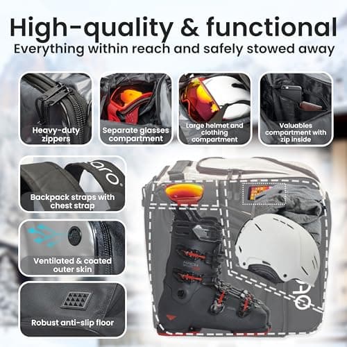 Otaro Ski Boot Bag with Helmet Compartment (PRO | 57 L incl. Backpack Straps | Frost White) Premium Equipment Carrier for Footwear. Also Ideal as an ice Skate Bag. — view 4