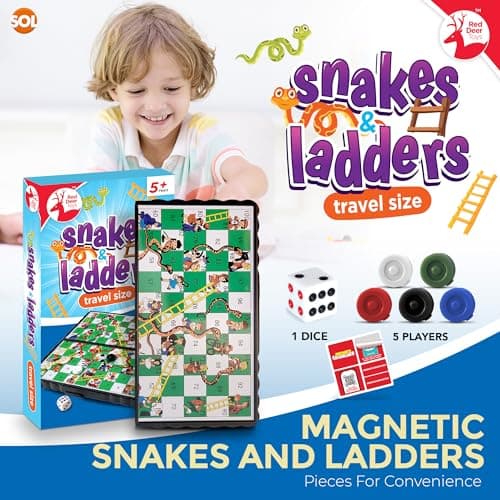 SOL Snakes and Ladders Travel Game - Magnetic Mini Board Game, Foldable — view 3