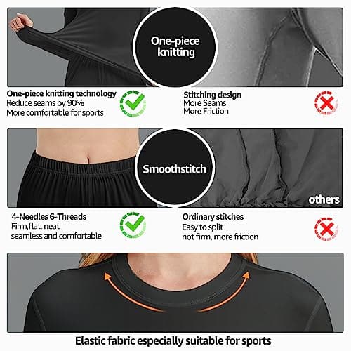 UNIQUEBELLA Womens Thermal Underwear Set,Crew Neck Long Sleeved Base Layer Top & Leggings Multifunctional Home Thermal Base Layers for Sports Skiing Black — view 4