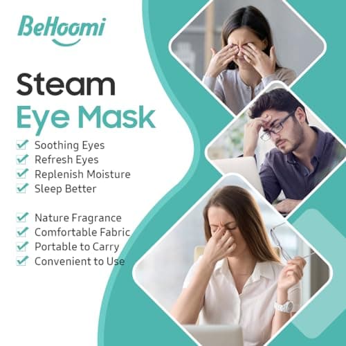 BeHoomi Steam Eye Mask, 10 Packs Heated Eye Mask, Self Heating Disposable SPA Warm Compress for Eyes Sleep Mask, Soothing Moist Heat Eye Masks, Travel Essentials & Relaxation Gifts (Unscented) — view 3