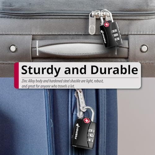 Fosmon TSA Accepted Luggage Locks (4-Pack), Open Alert Indicator TSA Locks 3 Digit Combination Padlock Codes with Zinc Alloy Body for Travel Bag, Suit Case, Lockers, Gym, Bike Locks (Black) — view 4