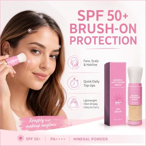 Mineral Sunscreen Powder, SPF 50+ Mineral Setting Powder, Brush On Sunscreen - Lightweight Face Powder, Oil Control Matte Finish - Travel Size for Scalp, Hairline & Face — view 2
