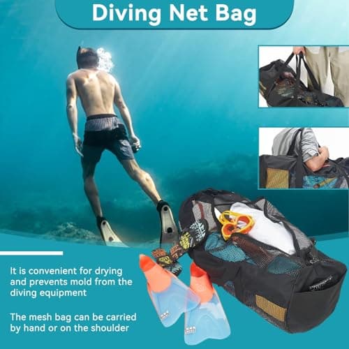 96x32cm/37.8x12.6in Diving Net Bag, Large Capacity Mesh Dive Bag Extra Large Mesh Travel Bag Snorkeling Equipment Mesh Storage Bag Snorkel Gear Mesh Travel Bag with Handle for Beach Pool — view 2