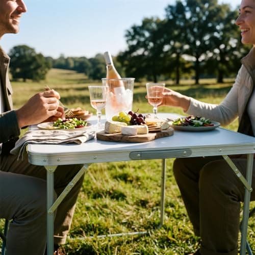 Harbour Housewares Folding Table - 80cm x 60cm - White - Small Metal Trestle Tables Foldable Portable Side Table for Indoor, Outdoor, Garden, BBQ, Pinic, Dining, Camping — view 2