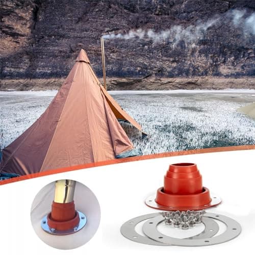 ACESOME Tent Flashing Kit, Heat Resistant Tent stove Jack Kit, with Silicone Pipe Resistant +Stainless Steel Base, Tent Chimney Anti-scalding Cover, Camping Accessories for Wood Burner Traveller Stove — view 3