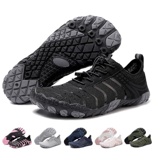 Barefoot Shoes Quick Dry Aqua Shoes Water Shoes Men Women Summer Beach Shoes Toe Protection Non Slip Swimming Shoes Lightweight Stylish River Shoes, Black, 10UK