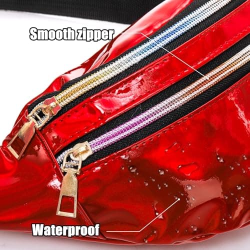 Cididu 6 Pieces Holographic Fanny Pack, Adjustable Shinny Sport Waist Bag Festival, Metallic Color Neon Waist Pack for Outdoors, Travel, Running, Party — view 4
