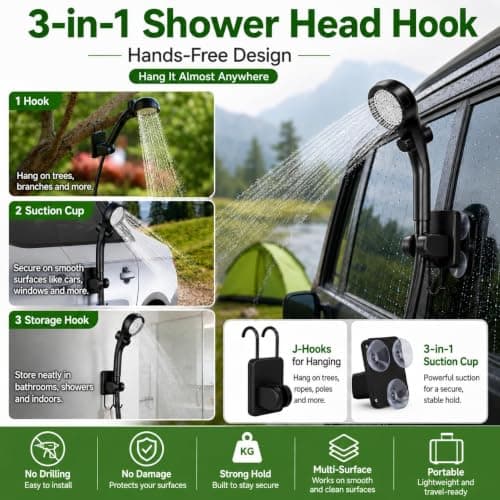 Romicta Portable Shower for Camping, 6000mAh Rechargeable Camping Shower with Intelligent LED Display, Foldable Bucket, 4 Spray Modes, IPX7 Waterproof Outdoor Camp Pump for Hiking, Travel, Car, Pet — view 5
