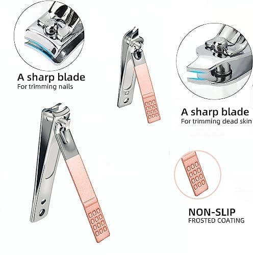 Manicure Set Nail Clipper Set Stainless Steel Women Men Toe Finger Nail Clippers Personal Care Tools with Portable Travel Case Manicure Pedicure Tools Women Men Grooming Kit Present(Rose Gold) — view 5