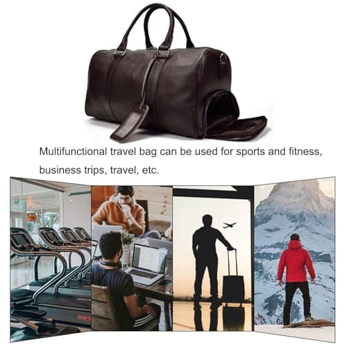 LUUFAN Unisex Leather Travel Duffel Bag Vintage Weekend Bag (Brown-55cm) — view 3