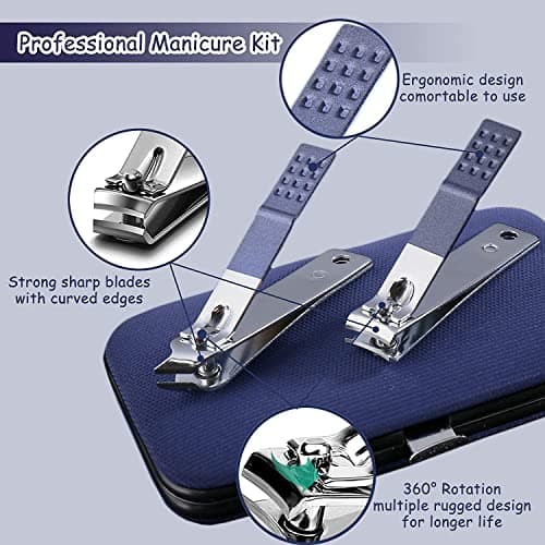 Nail Clipper Manicure Set, 7 In 1 Stainless Steel Professional Pedicure Kit Nail Scissors Grooming Kit with Black PU Leather Case for Travel & Home Use (Blue Leather) — view 3