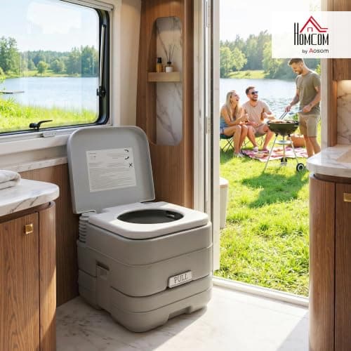 HOMCOM 10L Portable Toilet for Adults with 2 Detachable Tanks Lid Grey — view 2