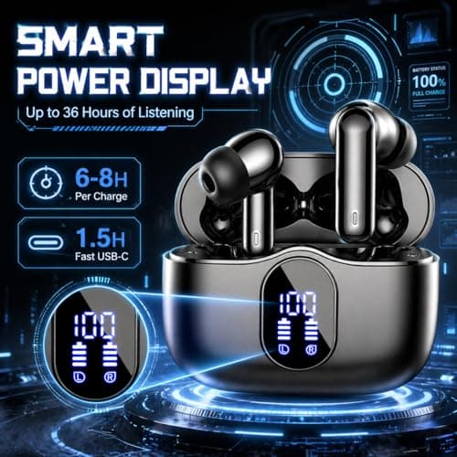 Wireless Earbuds, Bluetooth 5.4 Headphones In Ear with 4 ENC Mic, 36H Playtime HiFi Stereo with Noise Cancelling Ear Buds, IP7 Waterproof LED Display Fast Charging, Earphones APP EQ forAndroid iOS — view 3