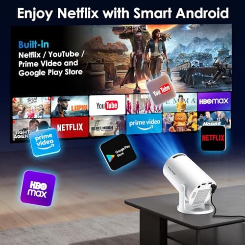 WOLFANG Mini Projector【Built-in Apps & WiFi 6】1080P FHD Portable Projector with Bluetooth & Auto Vertical Keystone, 180° Rotatable Projection for Bedroom Compatible with iOS/Android/PC/TV Stick — view 3