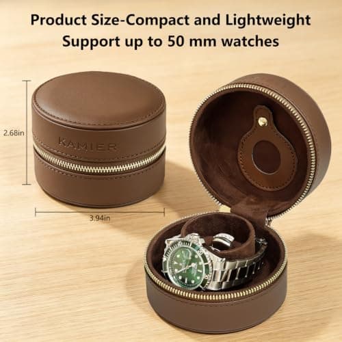 KAMIER Single Watch Travel Case, Portable PU Leather Watch Box — view 4
