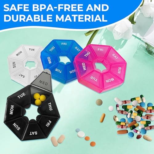 4Pcs Portable Weekly Pill Box Organiser,Easy to Open 7 Day Tablet Box,Mini Weekly Travel Pill Case with Snap Shut Lids Design,Tablet Organiser for Vitamins Supplements & Medicine — view 4