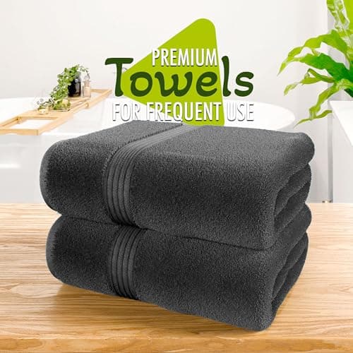 ALSAP Charcoal Bath Towels Set Of 2 (130x70cm) – 700 GSM Super Absorbent Egyptian Cotton Bath Sheets – Hotel Quality Quick Dry Bathroom Towels for Home, Spa, Gym, Beach & Swimming Pool — view 6
