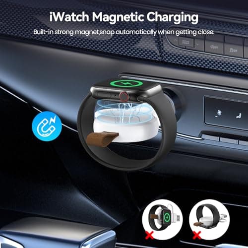 NEWDERY Portable Charger for Apple Watch 10, Fast Wireless Charging USB C & USB A Magnetic iWatch Travel Charger for Apple Watch Ultra2/1 Series 10 9 8 7 6 5 4 3 2 1 SE,White — view 5