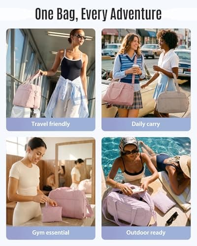 LIGHT FLIGHT Women's Gym Bag 24L Travel Bag with Small Makeup Pouch Lightweight Sports Bag Underseat Cabin Bag Carry on for EasyJet Ryanair Waterproof Weekend Overnight Handbag Brown — view 2