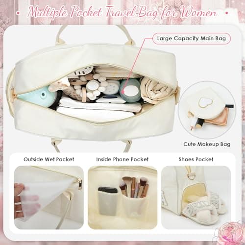 Bride Bag Bridal Shower Gifts 2 Pcs Wedding Weekender Tote Groom Duffel Chenille Letter Bag with Shoes Compartment Bachelorette Gifts for Bride to Be (White, Bride) — view 2