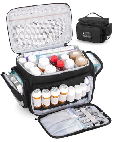 Medical Bag for Nurses & Doctors – Empty First Aid Bag with Removable Dividers, Portable Medical Supplies Organiser for Home Health Care, Travel, Community Nurse Home Visit or Emergency Use, Black — view 2