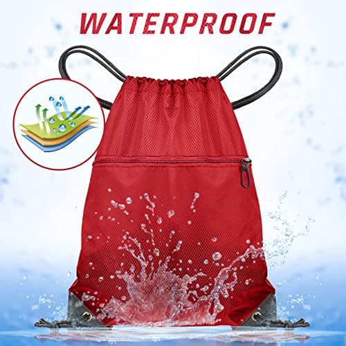 CHEPULA Drawstring Gym Bag, Large Sports Backpack String Swim Drawstring PE Bags for Women Men, Travel Beach Bag with Waterproof (Red) — view 5