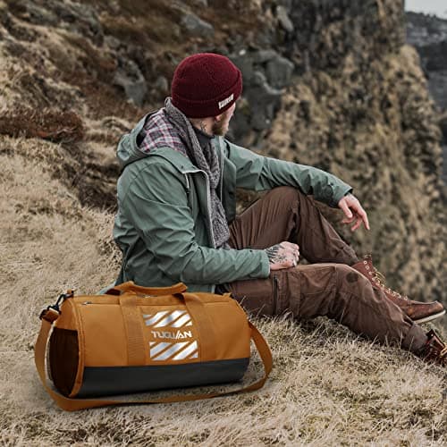 TUGUAN Gym Bag Sports Holdall Bag for Men 40L Travel Duffels with Shoes Compartment and Wet Pocket Carry on Sports Equipment for Swimming Basketball Football Kit Bag, Brown — view 6