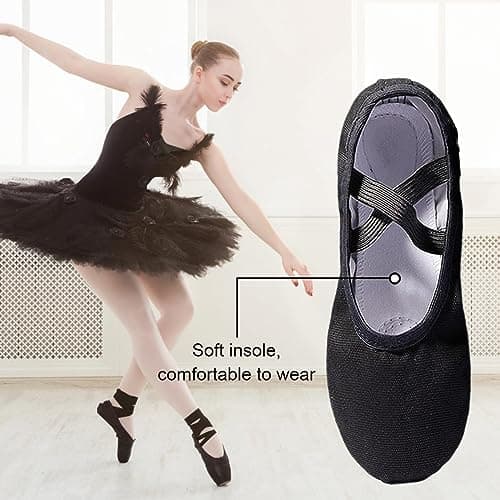 Flintronic Canvas Dance Shoes, Leather Split Sole Gymnastic Yoga Shoes, Ballet Slippers, Ballet Flats, Dance Shoes for Girls Women Kids Adult, Black-5 UK Adult — view 4