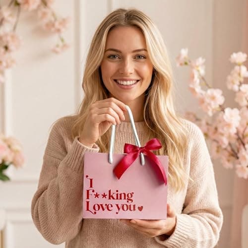 Valentines Gift Bag with Ribbon Bow, Pink Gift Bags for Valentine's Day, Mother's Day, Birthday, Wedding - Pink Valentine Gift Bags for Him/Her Boyfriend Girlfriend Bestie — view 4