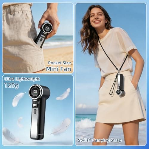 ELZO Portable Handheld Fan, High Speed Turbo Mini Fan (20000RPM) with 1-100 Stepless Speed, 4000mAh Rechargeable Personal Fan Pocket Size, Powerful Electric Hand Fan for Travel, Camping, Makeup,Black — view 6