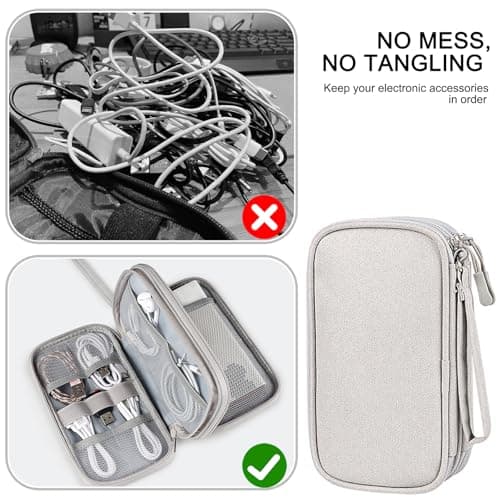 Travel Cable Organiser Bag, Electronics Accessories Organiser Bag, Portable Electronics Accessories Organizer, Cord and Gadget Storage Bags for Cables USB Drive Charger Earphone(Bilayer, Grey) — view 5