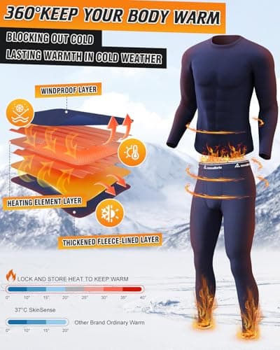 Thermal Underwear For Men Long Johns Fleece Lined Base Layer Navy Blue L — view 4