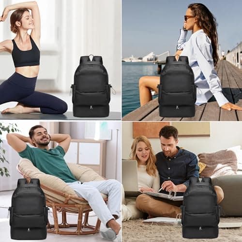 seyfocnia Gym Backpack for Men, Waterproof Travel Backpack with Shoe Compartment, Lightweight Sports Gym Bag, Dark Black, 20 — view 6