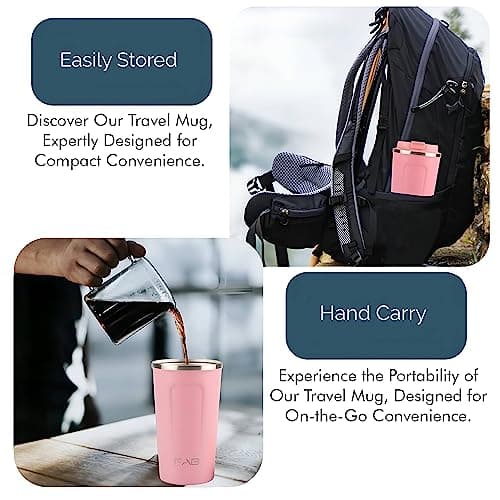 FAB Travel Mug, Reusable Coffee Cup (510ml, Pink) - Double Wall Stainless Steel with Screw Lid - Thermal Camping Cup, Vacuum Insulated for Hot and Cold Drinks, Eco-Friendly — view 5