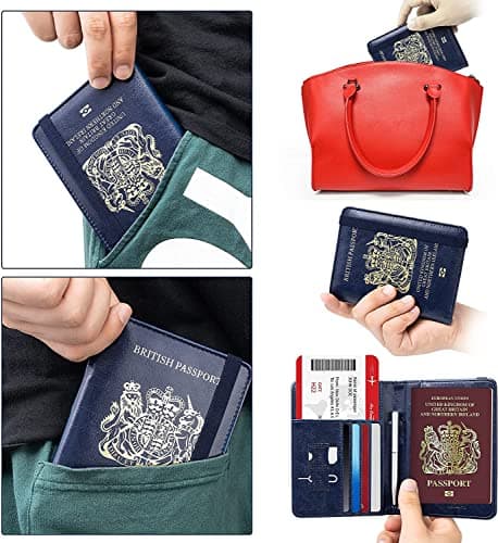 UK Passport Cover, RFID Blocking PU Leather Passport Holder Blue Band — view 5