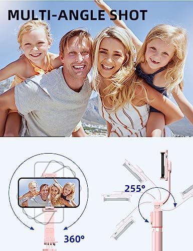 41'' Phone for Tripod, Selfie Stick Tripod Stand with Wireless Remote Extendable Aluminum Cell Phone Tripod Stand 360°Rotate Lightweight & Portable Tripod Compatible with iphone/Android (Pink) — view 5