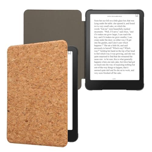kwmobile Cork Case Compatible with Amazon Kindle Paperwhite (2024)/Colorsoft - Book Style Protective e-Reader Flip Cover Folio Case - Light Brown