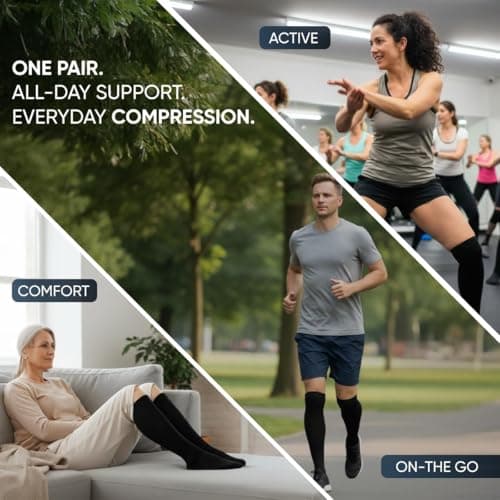 PENIKOSETE Compression Socks for Women Men 20 mmHg Lab-Tested Bamboo Charcoal Fiber Knee High Graduated Compression Air Travel Circulation Varicose Veins Swelling Edema Nurse Running Maternity — view 4