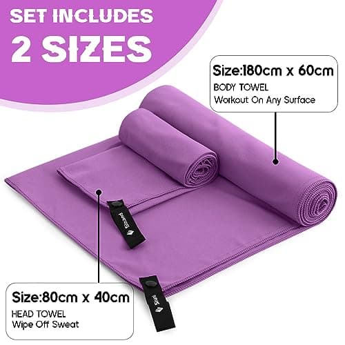 Sinand Microfibre towel 2 Pack |160x80cm+80x40cm| Ultra Lightweight Gym Towel, Quick Dry Microfiber Towels for Sports Travel Camping Beach Swimming (Light purple) — view 6