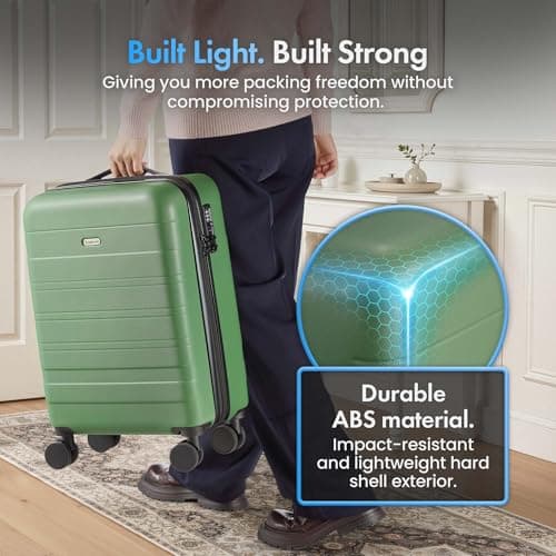 VonHaus Suitcase Set - Green Luggage Set for Travel - 3 Piece Lightweight ABS Hard Shell Suitcases - Telescopic Handle & Double Spinner Wheels - TSA Lock & Anti-Theft Zip - Large, Medium & Cabin Bag — view 2
