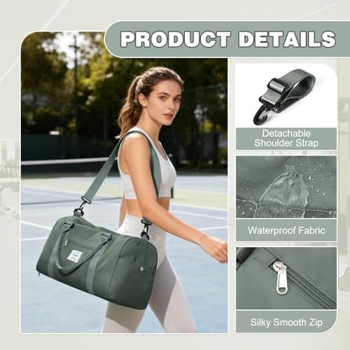 WEPLAN Gym Bag Womens Men Sports Fitness Bags Weekend Overnight Bag Travel Duffle Bags for Women with Shoes Compartment Wet Pocket,Holdall Hospital for Swimming Carry on Hand Luggag,A5-Army Green — view 6