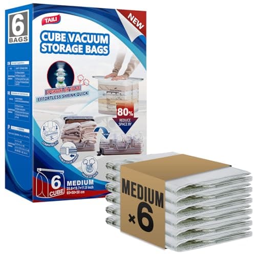 TAILI 6 Pack Cube Vacuum Storage Bags, Medium Size (63x48x27 cm), Clear