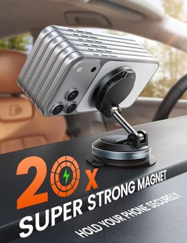 Lamicall for MagSafe Car Mount Charger, 15W Magnetic Wireless Car Charger, 70 Lbs Vacuum Suction Cup Phone Mount 360° Adjustable with Dual USB-C Ports, for iPhone 17 Pro Max 16 15 14 13 12 - Black — view 5