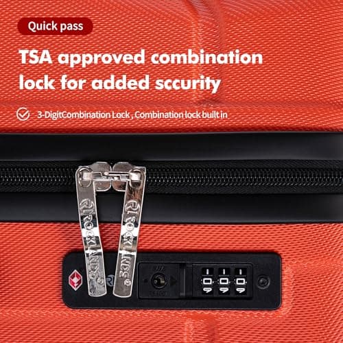 Rocklands® Cabin Suitcase 55x40x20cm Hard Shell TSA Lock, 4 Spinner Wheels, Lightweight Hand Luggage Small Travel Bag, Approved for 100+ Airlines Including Ryanair, EasyJet (Orange, Cabin (20 Inch)) — view 5