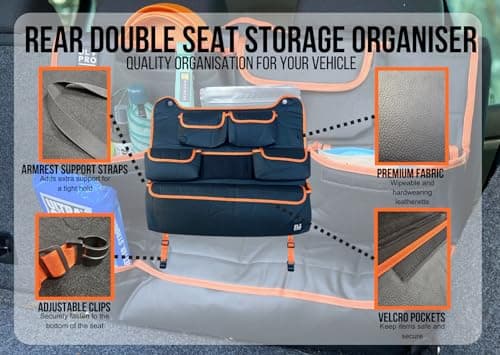 OLPRO Rear Double Car Seat Organiser – Orange – Back Seat Storage with Closable Pockets, Mesh Panel & Easy Install – Car Seat Organiser for Kids, Long Journeys, Vans, Motorhomes — view 2