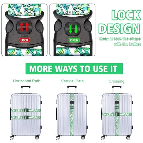 MOTONG 2 PCS Luggage Strap,200 CM Adjustable Suitcase Straps Personalised Luggage Straps Suitcases Heavy Duty Suitcase Belts Thickened Luggage Belt with Quick Release Buckle Green — view 4